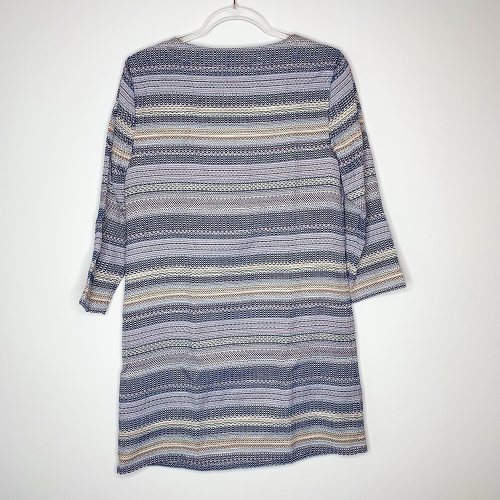 Lilla P Dress Blue Cream Tie Front 3/4 Sleeve NWT - Picture 3 of 6